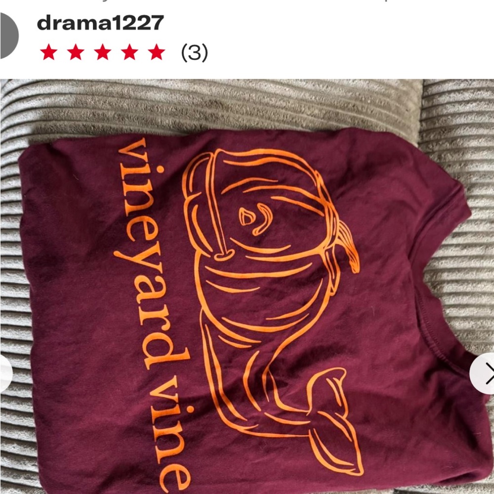 Vineyard Vines Burgundy Tee with Orange Whale - Mens Medium